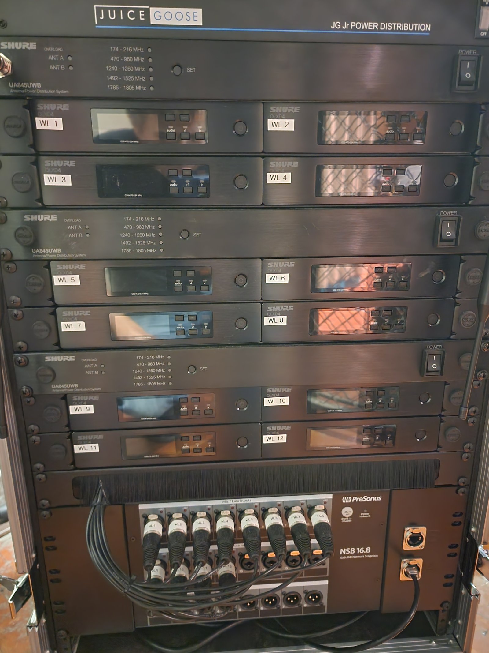 Wireless audio rack build with labeled patch panels installed by JRO Solutions.